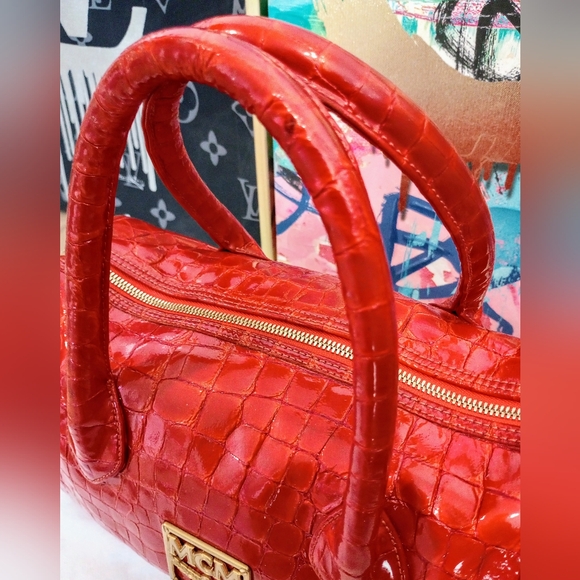 MCM Croco Embossed Top Handle Boston Bag - Picture 6 of 16